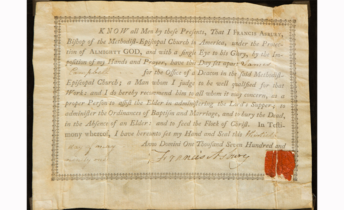 Ordination Certificate, Signed by Francis Asbury