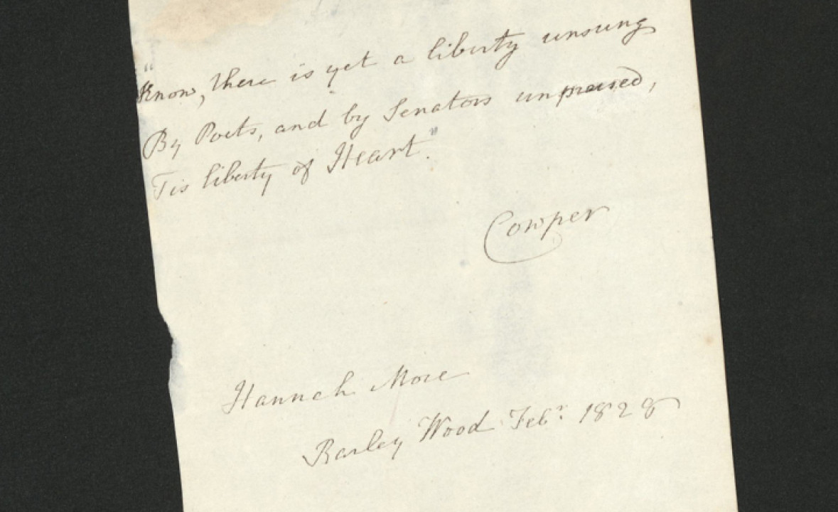 William Cowper Quotation Copied by Hannah More