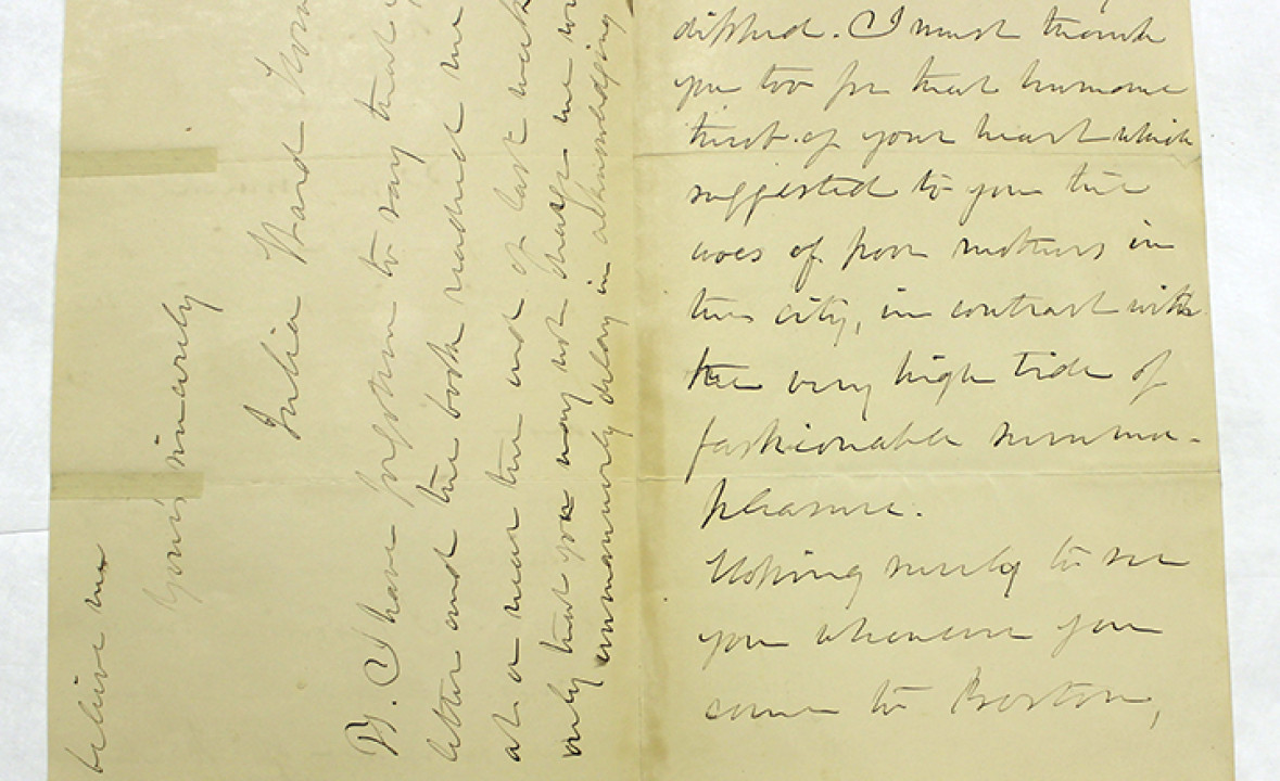 Handwritten Letter from Julia Ward Howe to Edgar Fawcett