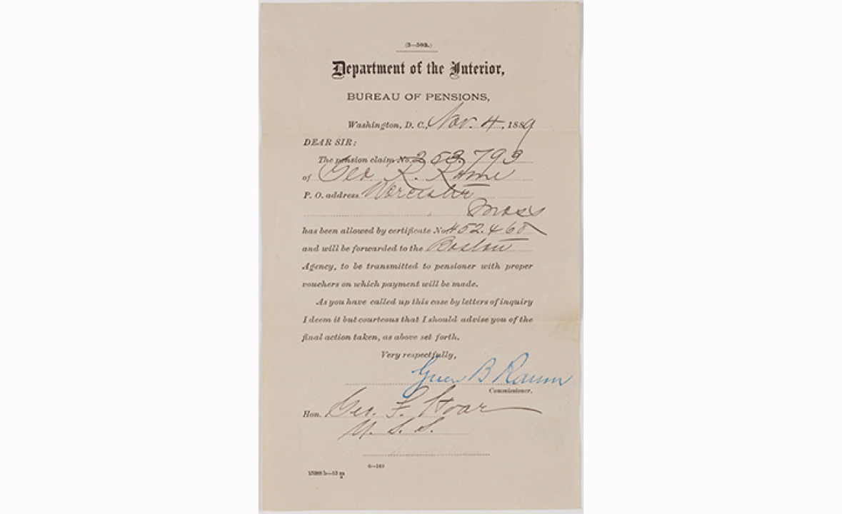 Pvt. George R. Rome’s Pension Record