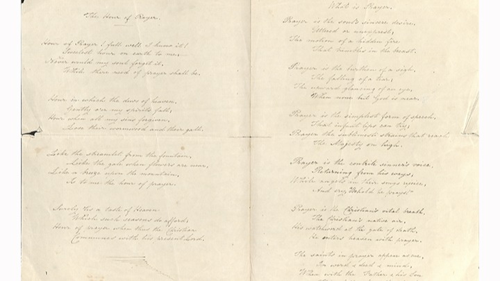 Four Hymns Handwritten by Reginald Heber
