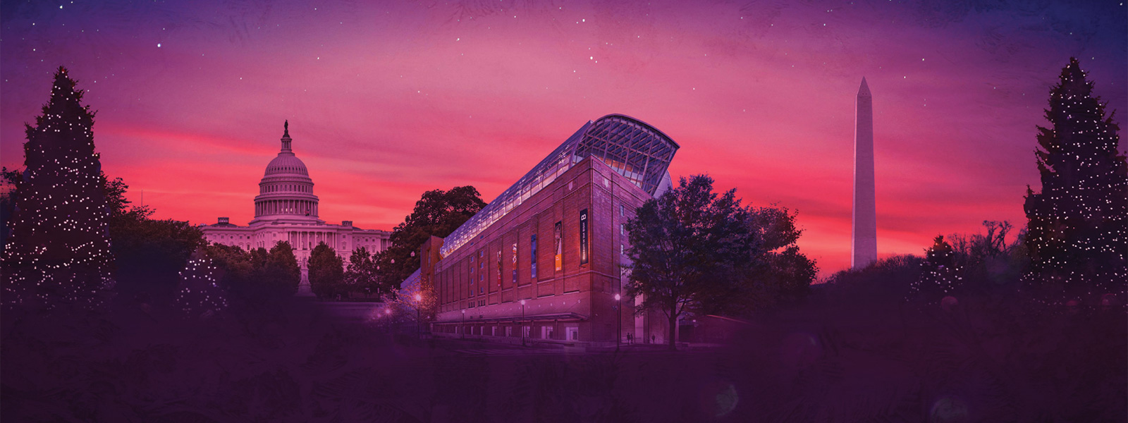 Stylized composite image of the Museum of the Bible and the Capitol building.